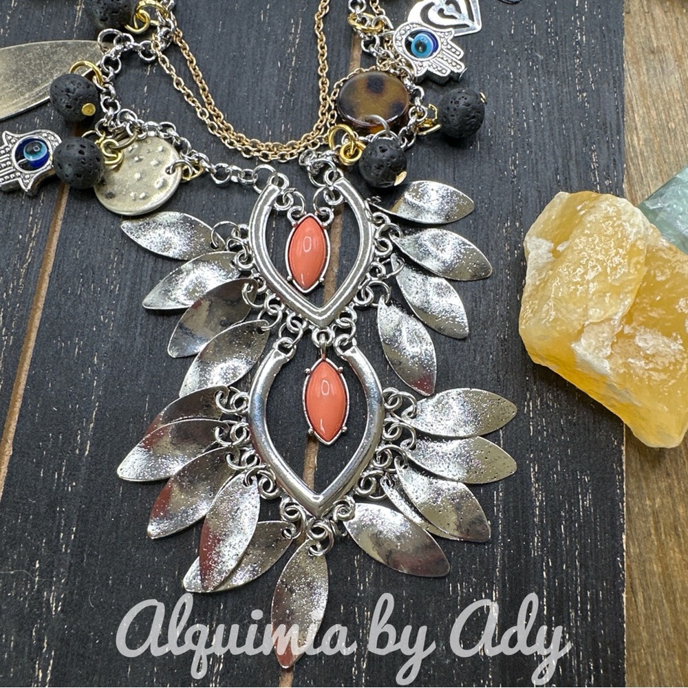 Maximalist pendants layered necklace bohemian handmade - Picture 2 of 8